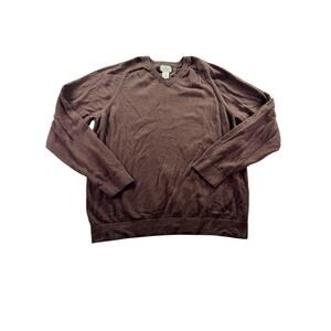L.L. Bean Mens V-Neck Sweater Size L Brown Cotton Cashmere Pullover Vtg